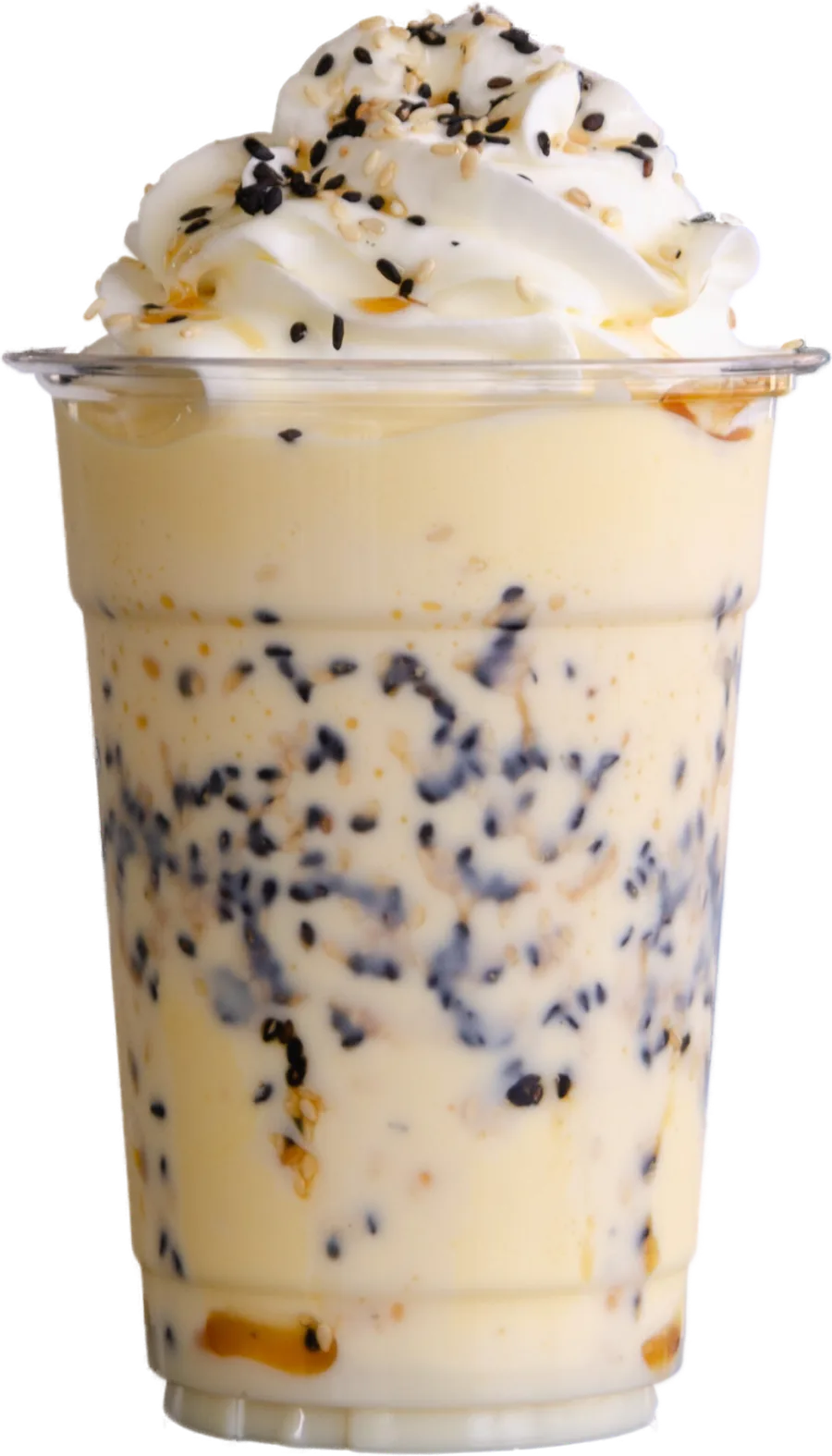 Mango sticky rice shake topped with whipped cream