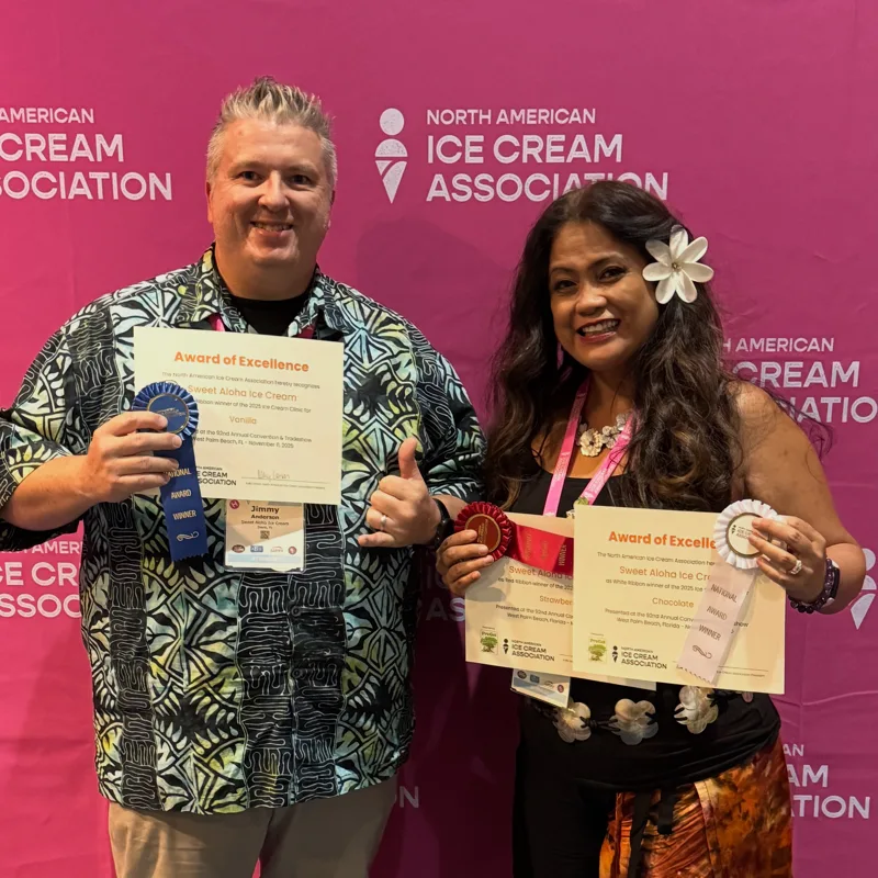 Sweet Aloha's Award of Excellence ribbons from the ConeCon Awards